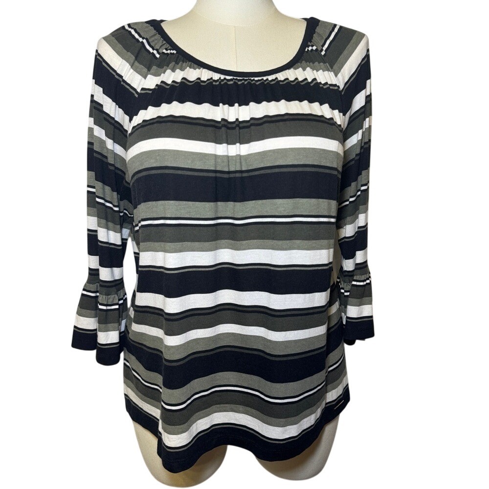 Michael Kors Bell Sleeve Striped Shirt Top Blouse Size XL